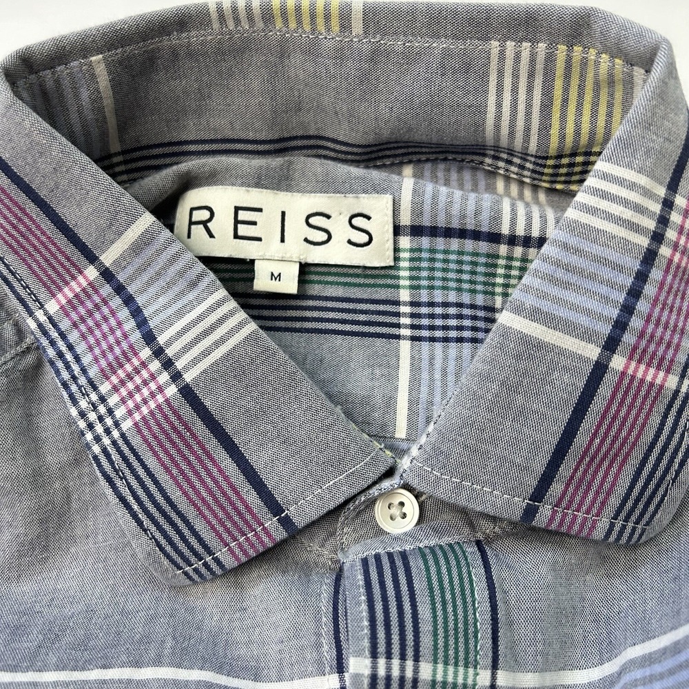 REISS Shirt Mens Medium Grey Long Sleeve Lightweight Button Up Casual Plaid